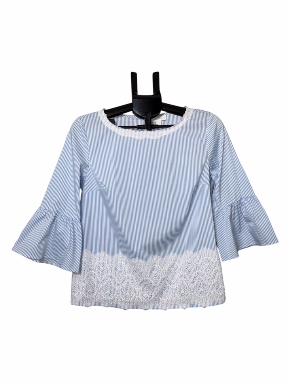 Charter Club Bell Sleeve Blue & White Stripe With Lace Trim Size Small NWT